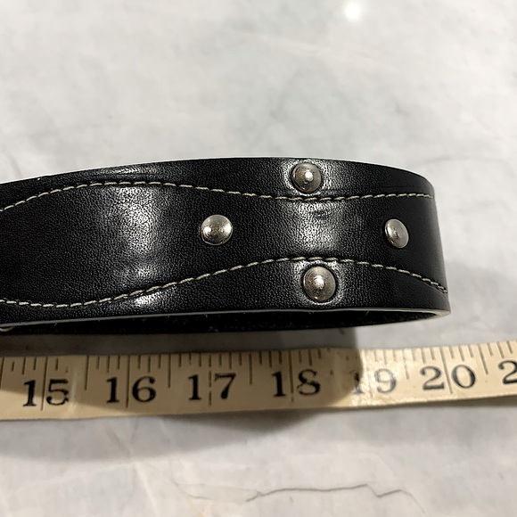Mens black leather belt with silver buckle and studded details size 40”- 42” - Picture 4 of 6